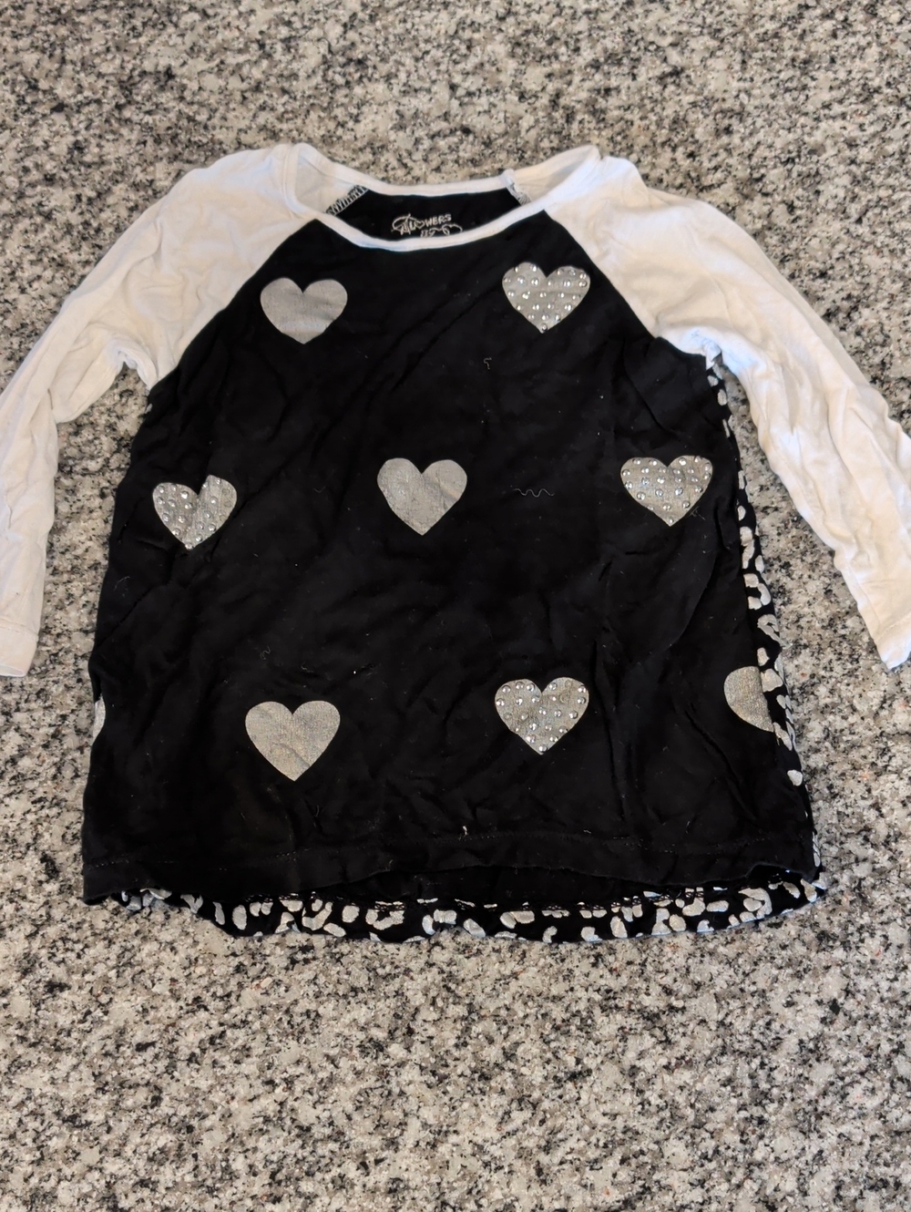 Love-Embellished Black & White Raglan Kids Top